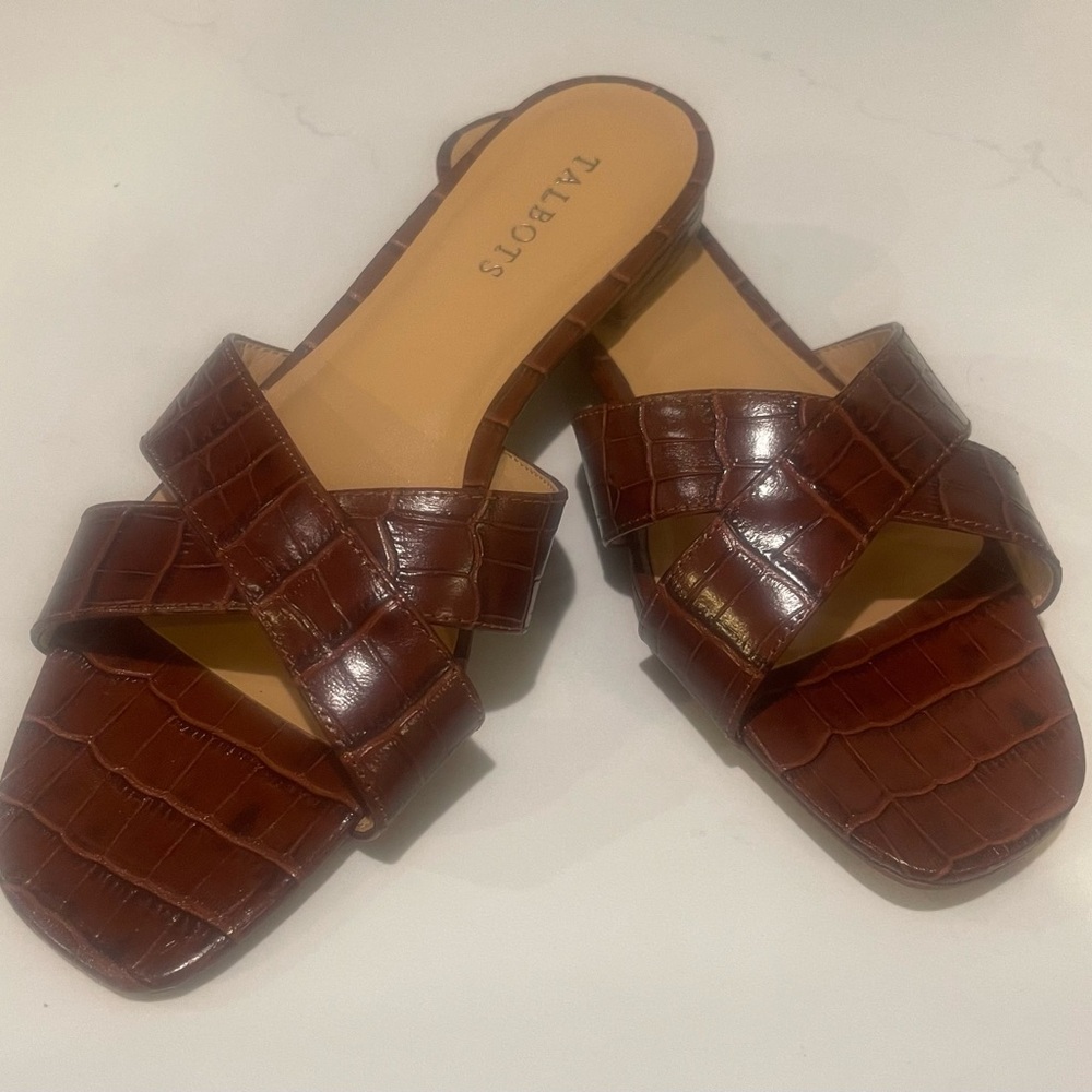Talbots Brown Croc-Embossed Sandals